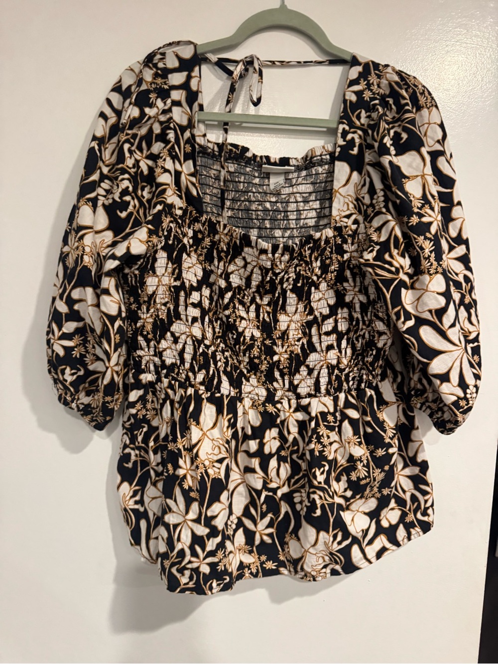 Ava & Viv Women’s Black Cream Floral Smocked Peasant Top XXL Plus Size